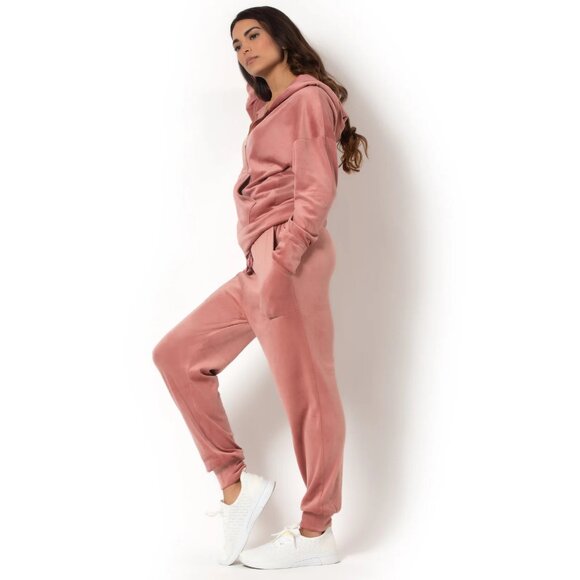 Felina Med 2 Piece Matching Velour Zip Hoodie Jacket Jogger Pants Set Tracksuit - Picture 2 of 10